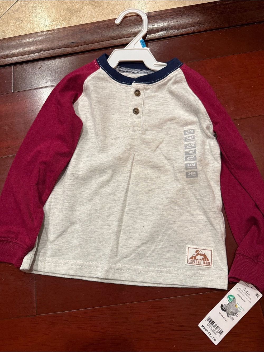 Carters Explore More Long-Sleeve Henley Shirt - Cream & Berry